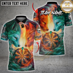 Maxcorners Darts Fire & Ice Dual Wolves Dartboard Fantasy Multicolor Customized Name, Team Name 3D Shirts