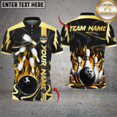 Maxcorners Bowling Golden Fire Strike Multicolor Customized Name, Team Name 3D Shirts