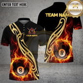 Maxcorners Billiards Shirt Flame 8 Ball Golden Tribal Pattern Multicolor Options Personalized Name, Team Name 3D Shirt (4 Colors)