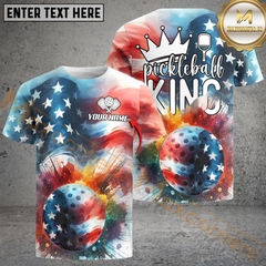 Maxcorners Pickleball Watercolor Effect USA Flag Personalized Name, Team Name Unisex Shirt