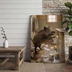 Maxcorners Wild Boar Canvas Rustic Bathroom Toilet Paper Mess Canvas Wall Art