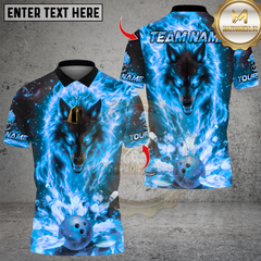 Maxcorners Flaming Wolf With Bowling Multicolor Customized Name, Team Name 3D Shirts