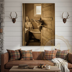 Maxcorners Deer Canvas Wooden Bathroom Bathtub Toilet Paper Canvas Wall Art