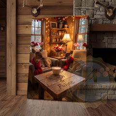 Maxcorners Cozy Deer Couple Cabin Coffee Scene Personalized Name Canvas