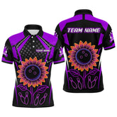Maxcorners Purple Neon Lightning Sunflower Bowling Shirt for Men Custom Team Bowling Polo Bowling Jersey MT1309