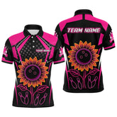 Maxcorners Pink Neon Lightning Sunflower Bowling Shirt for Men Custom Team Bowling Polo Bowling Jersey MT1309
