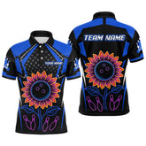Maxcorners Blue Neon Lightning Sunflower Bowling Shirt for Men Custom Team Bowling Polo Bowling Jersey MT1309