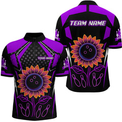 Maxcorners Purple Neon Lightning Sunflower Bowling Shirt for Men Custom Team Bowling Polo Bowling Jersey MT1309
