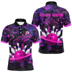 Maxcorners Purple Custom Bowling Shirts for Women Men Team Bowling Jersey Polo & 1/4 Zip Shirt TU1612