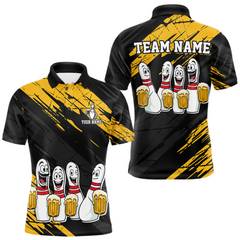 Maxcorners Custom Yellow Funny Bowling Tournament Jersey for Men Bowling Team Shirts Polo & 1/4 Zip TU1612