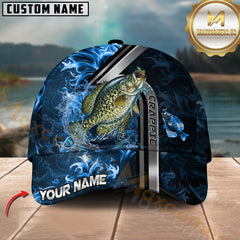 Maxcorners Crappie Fishing Blue Fire Golden Number One Pattern Sport Pattern Personalized Name 3D Cap MT78