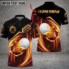 Max Corner Premium Golden Fire Golf Ball Jersey Customized 3D Polo Shirt