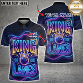 Maxcorners Bowling Neon King of the Lanes Typography Graphic Multioptions Customized Name, Team Name 3D Shirt (5 Colors)