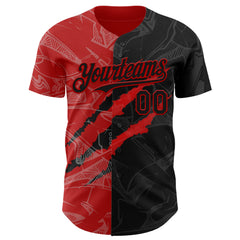Maxcorners Custom Graffiti Pattern Black-Red 3D Scratch Premium Baseball Jersey LM0210