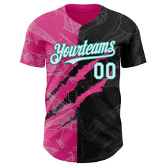 Maxcorners Custom Graffiti Pattern White Black Pink-Aqua 3D Scratch Premium Baseball Jersey LM0210