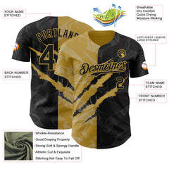 Maxcorners Custom Graffiti Pattern Black-Old Gold 3D Scratch Premium Baseball Jersey LM0210