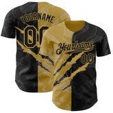 Maxcorners Custom Graffiti Pattern Black-Old Gold 3D Scratch Premium Baseball Jersey LM0210
