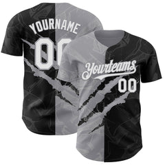 Maxcorners Custom Graffiti Pattern White Black-Gray 3D Scratch Premium Baseball Jersey LM0210