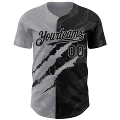 Maxcorners Custom Graffiti Pattern Black-Gray 3D Scratch Premium Baseball Jersey LM0210