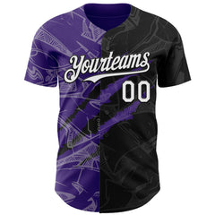 Maxcorners Custom Graffiti Pattern White Black-Purple 3D Scratch Premium Baseball Jerseys LM0210