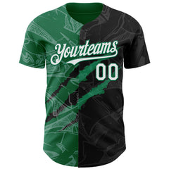 Maxcorners Custom Graffiti Pattern White Black-Kelly Green 3D Scratch Premium Baseball Jersey LM0210