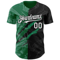 Maxcorners Custom Graffiti Pattern White Black-Kelly Green 3D Scratch Premium Baseball Jerseys LM0210