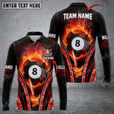 Maxcorners Billiards 8 Ball Fire Smoke Multicolor Option Customized Name Long Sleeve Polo Shirt