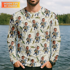 Maxcorners Custom Face Funny Fishing Shirt, Fishing UPF Shirts, Gift For Fisherman, Fishing Shirts For Men