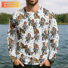 Maxcorners Custom Face White Funny Fishing Shirt, Personalized Fishing Shirt, Gift For Fisherman, Men's Fishing Shirt