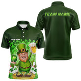 Maxcorners Funny Leprechaun And Beer Custom St Patricks Day Bowling Polo Shirts For Men And Women, Irish Bowling