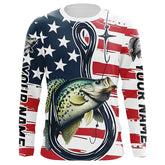 Maxcorners Us Flag Fish Hook Custom Patriotic Crappie Long Sleeve Fishing Shirts, Crappie Fishing Jerseys