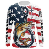 Maxcorners Us Flag Fish Hook Custom Patriotic Walleye Long Sleeve Fishing Shirts, Walleye Fishing Jerseys