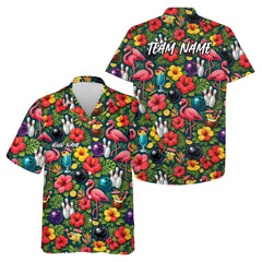 Maxcorners Custom Tropical Plants And Flamingo Hawaiian Bowling Shirt For Men LM0503