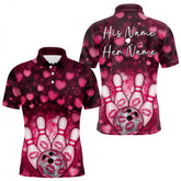 Maxcorners Black And Pink Heart Custom Valentines Bowling Polo Shirt For Men And Women Bowling Couple Outfit