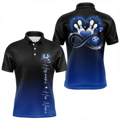 Maxcorners Black And Blue Custom Valentines Bowling Polo Shirts For Men And Women Infinity Love Couple Shirt