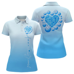 Maxcorners Custom Blue Heart Pickleball Polo Shirts For Men, Valentines Pickleball Couple Shirts
