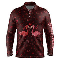 Maxcorners Funny Flamingo Red Heart Pattern Matching Golf Shirt For Couple Custom His And Her Valentine Golf Tops For Men And Women
