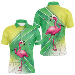 Funny Pink Flamingo Golf Polo Shirts for Men Custom Flamingo mens golf outfit | Green LM1203