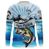 Maxcorners Personalized Largemouth Bass Fishing Jerseys Blue Long Sleeve Fishing Shirts, Bass Fishing Jerseys
