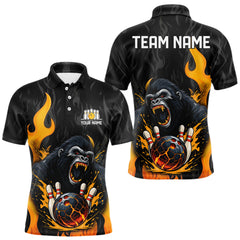 Maxcorners Black and Orange Flame Gorilla Bowling shirts For Men Custom Gorilla Team Bowling Jerseys TU1612
