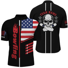 Maxcorners Bowling Shirt Bowling Jerseys Personalized American Flag Skull Bowling Team Shirts