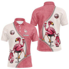 Maxcorners Custom Funny Pink Flamingo Drink Wine Golf Polo Shirts For Men, Flamingo Mens Golf tops TU0303