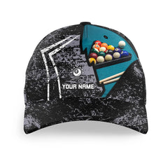 Maxcorners Billiard Grey Grunge Personalized Name 3D Cap
