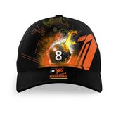 Maxcorners Billiard 8 Ball Flame Orange Personalized Name 3D Cap