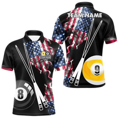 Maxcorners American Flag Smoke 8 Ball & 9 Ball Pool Billiard Shirt For Men Custom Patriotic Billiard Jersey TU1612