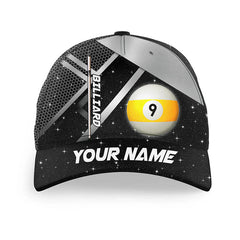 Maxcorners Billiard 9 Ball Pool Black Personalized Name 3D Cap