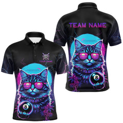 Maxcorners Funny Cat Neon 8 Ball Billiard Shirt For Men Custom Pool Team Shirt, Billiard Jersey Polo & 1/4 Zip TU1612