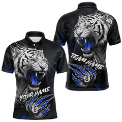Maxcorners Personalized Tiger 8 Ball Pool Billiard Shirt For Men, Billiard Team Jersey Polo & 1/4 Zip |Blue