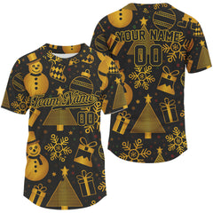 Maxcorners Custom Black & Gold Funny Christmas Baseball Shirt For Men Xmas Baseball Jerseys LM0910