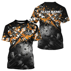 Maxcorners Custom Black & Orange Camo Men Pickleball League Jerseys Grunge Pickleball Paddle Shirts LM0412